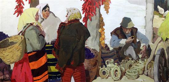 Fedor Khaikin (20th) Ukranian Market 23 x 46in.